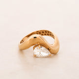 Modern 14K Yellow Gold Lab Grown Diamond Wave Ring, Size US 6