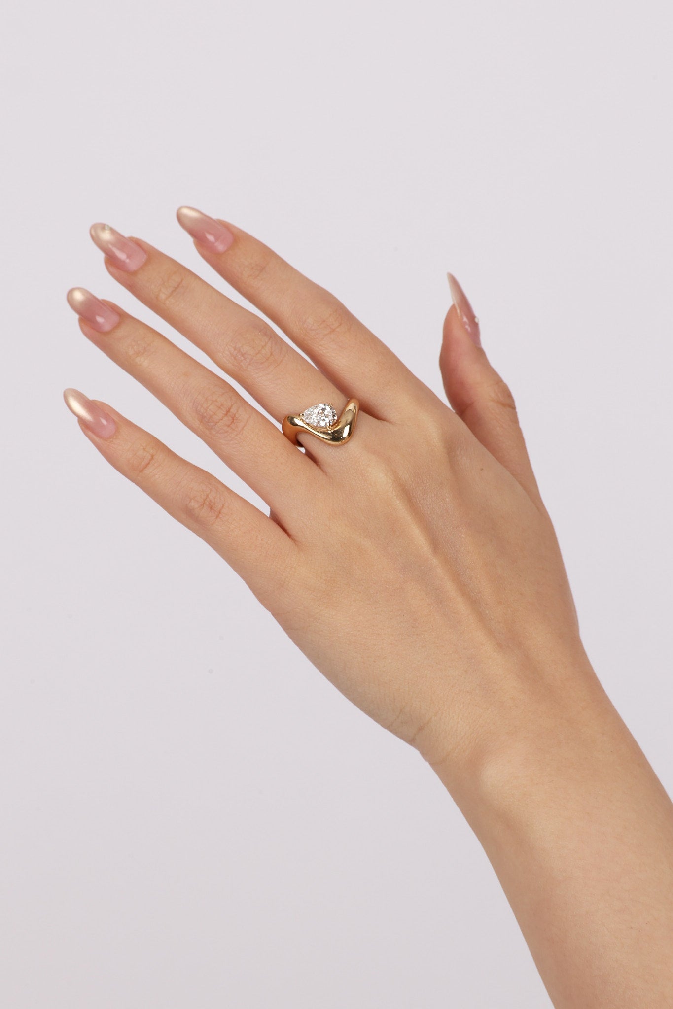 14K Yellow Gold Lab Grown Diamond Wave Ring, Size US 6