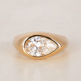 Modern 14K Yellow Gold Lab Grown Diamond Pear Retro Ring, Size US 4