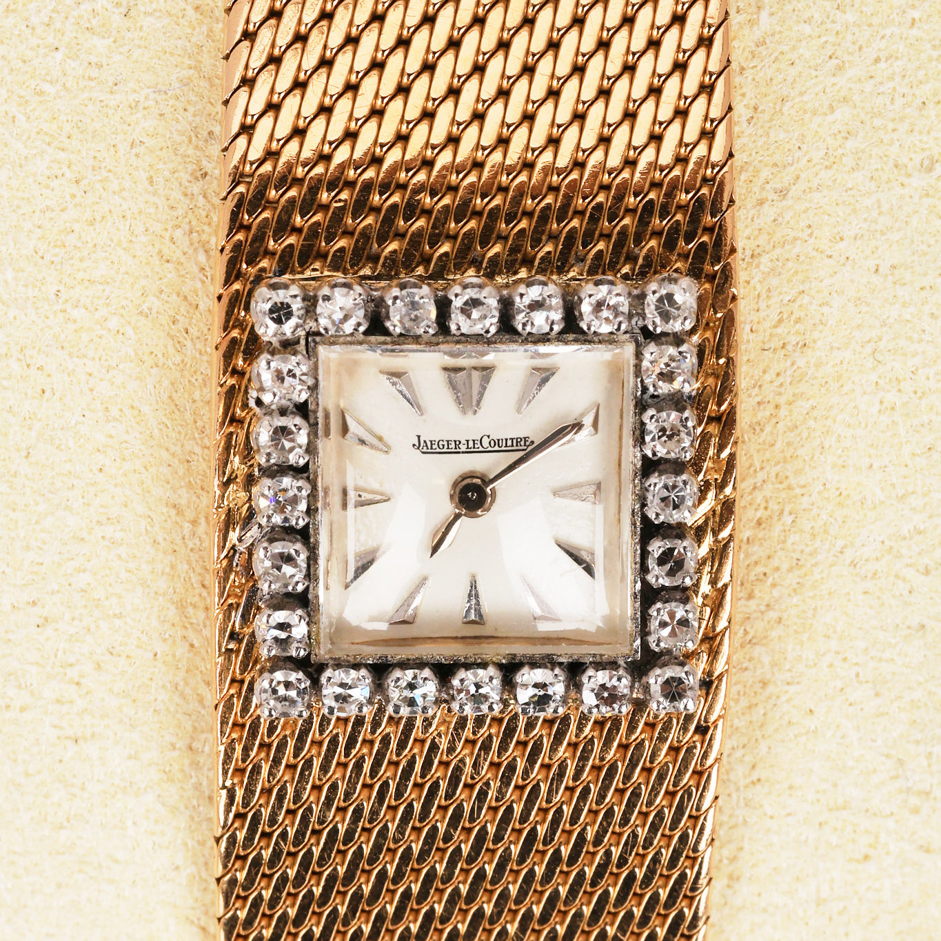 Jaeger LeCoultre 18K Yellow Gold Mesh Bracelet Diamond Dial Watch