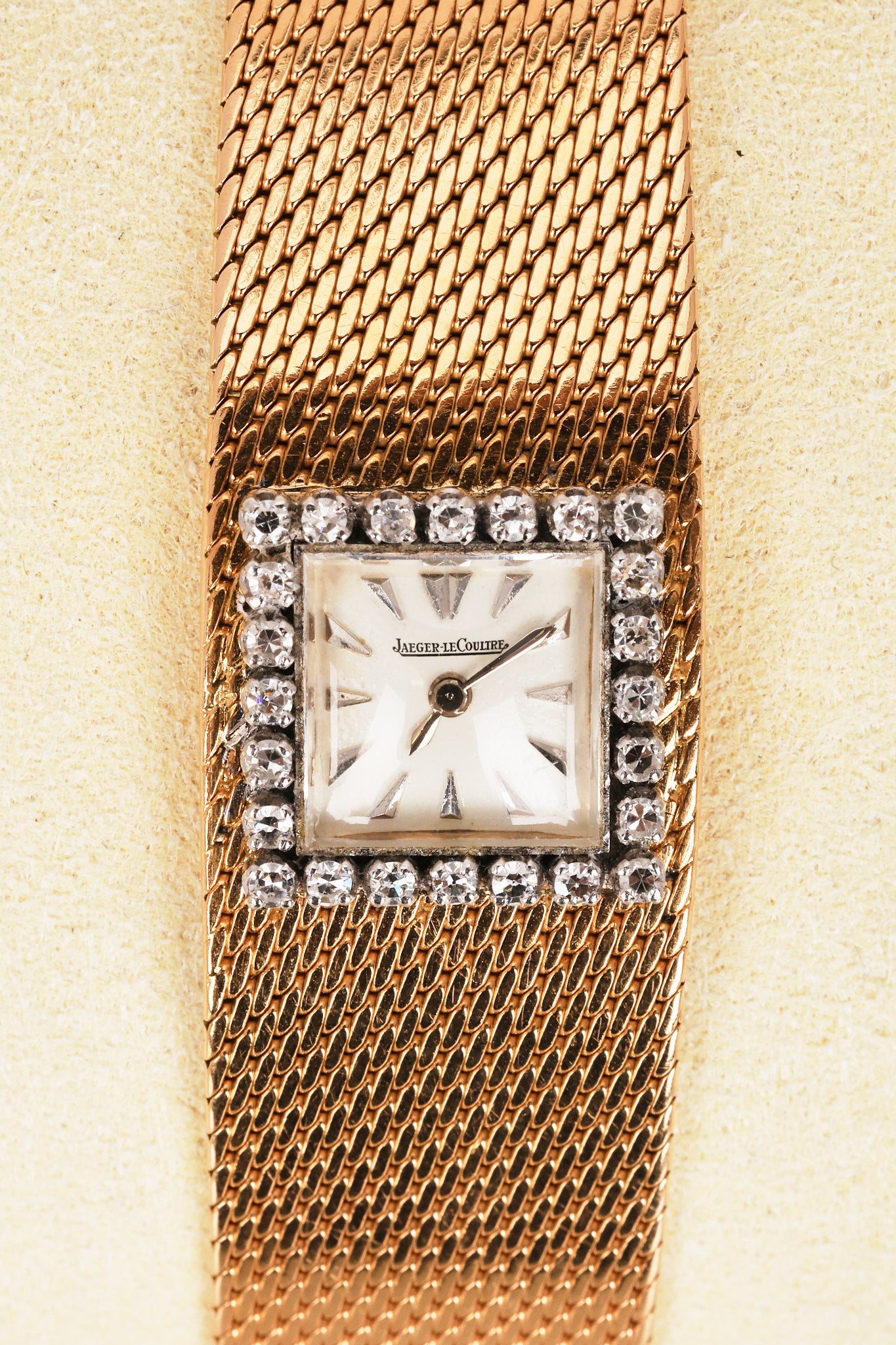 Jaeger LeCoultre 18K Yellow Gold Mesh Bracelet Diamond Dial Watch