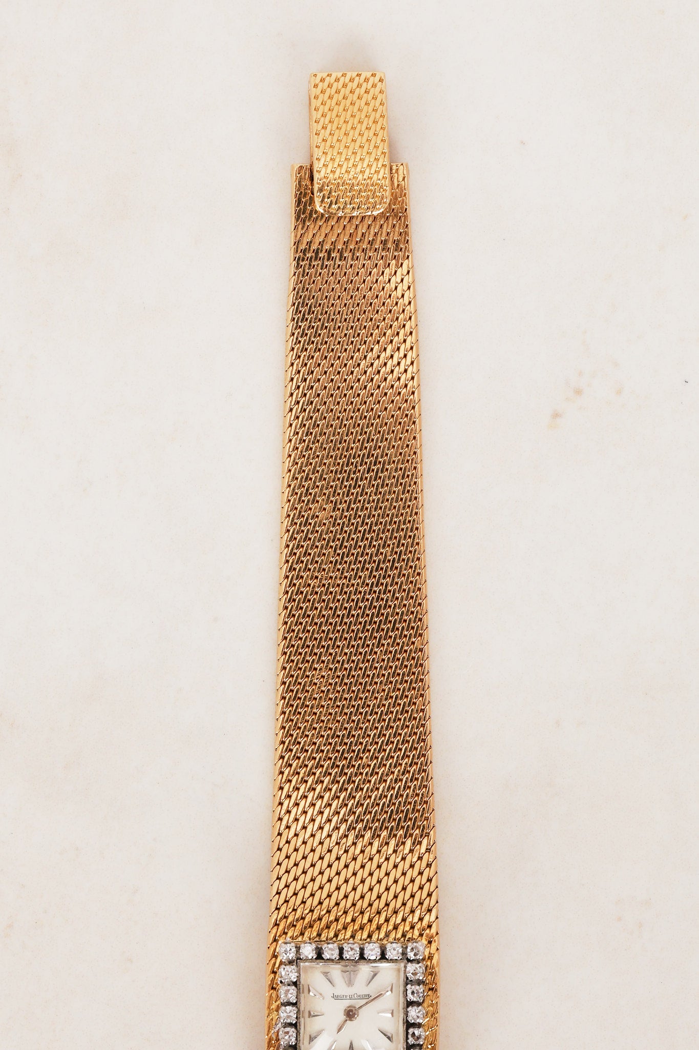Jaeger LeCoultre 18K Yellow Gold Mesh Bracelet Diamond Dial Watch