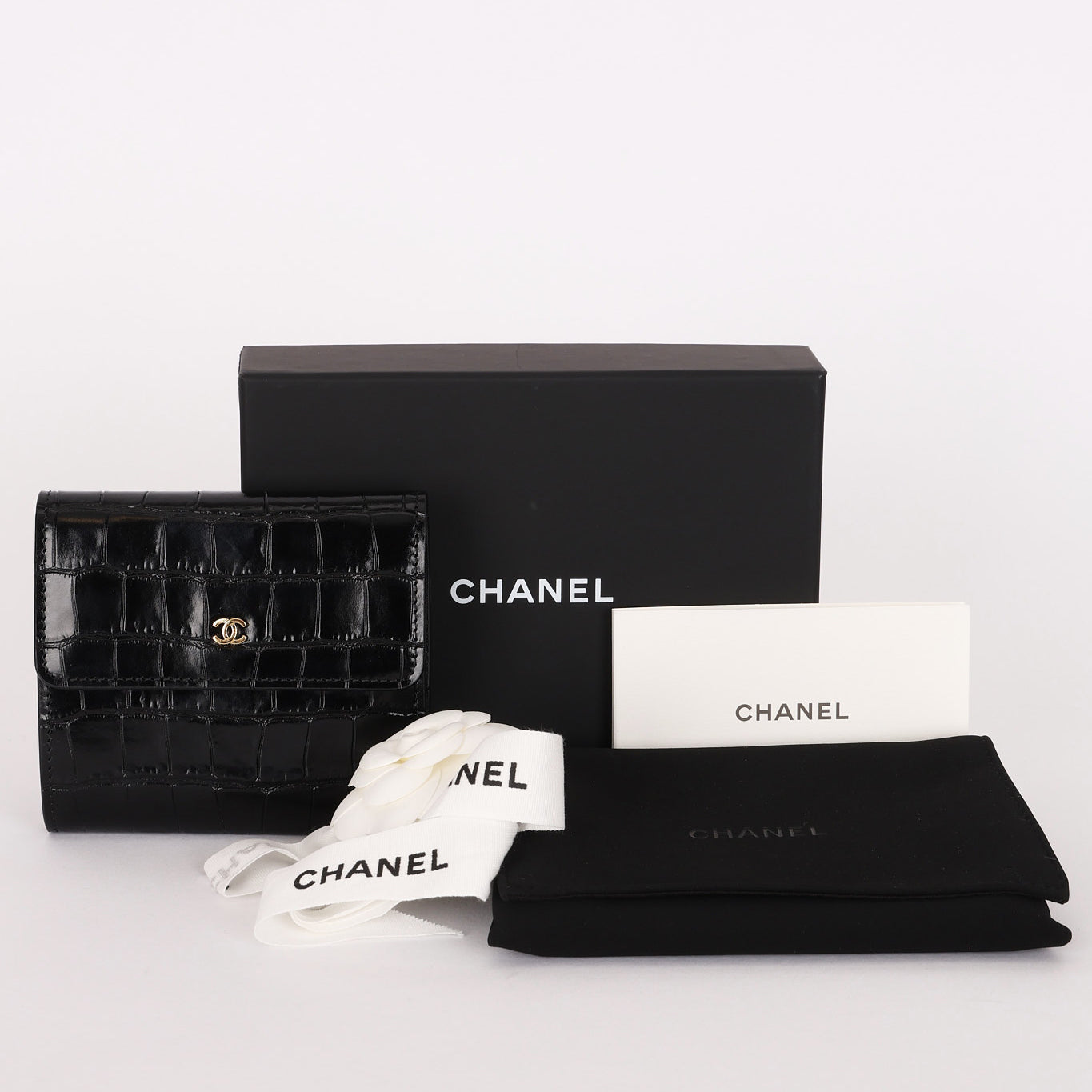 Chanel Trifold Wallet Black Croc Embossed 2026 GHW