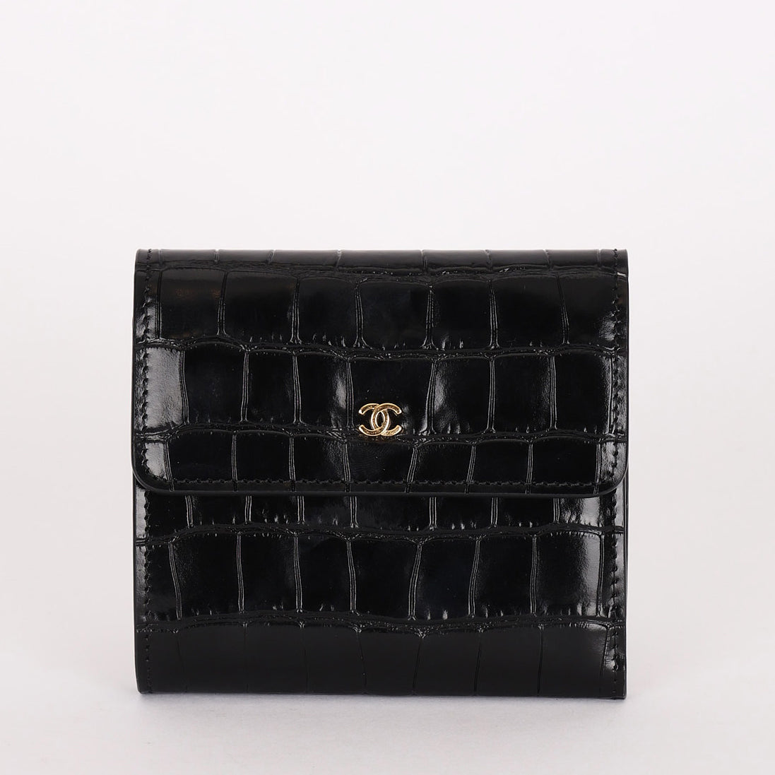 Chanel Trifold Wallet Black Croc Embossed 2026 GHW