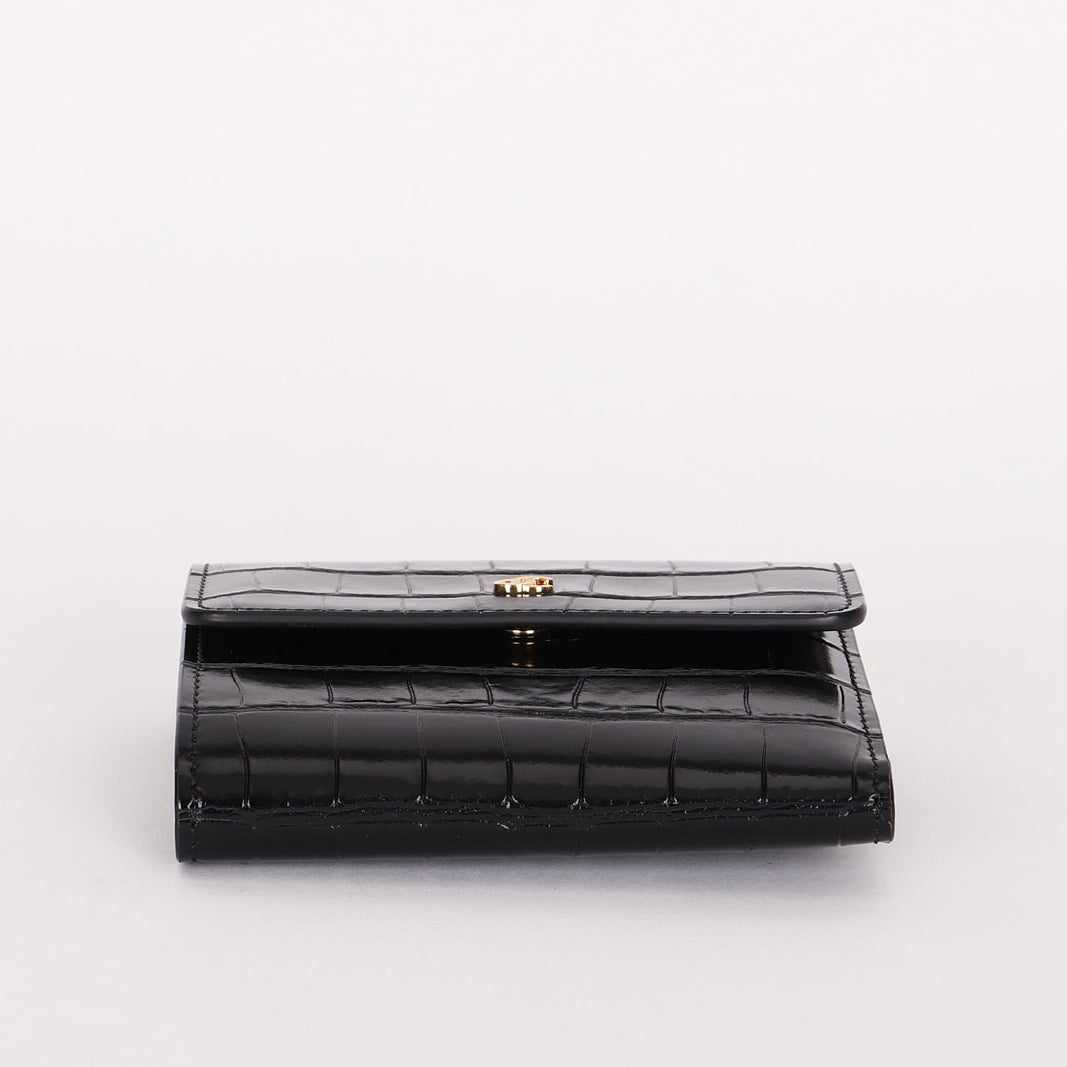 Chanel Trifold Wallet Black Croc Embossed 2026 GHW