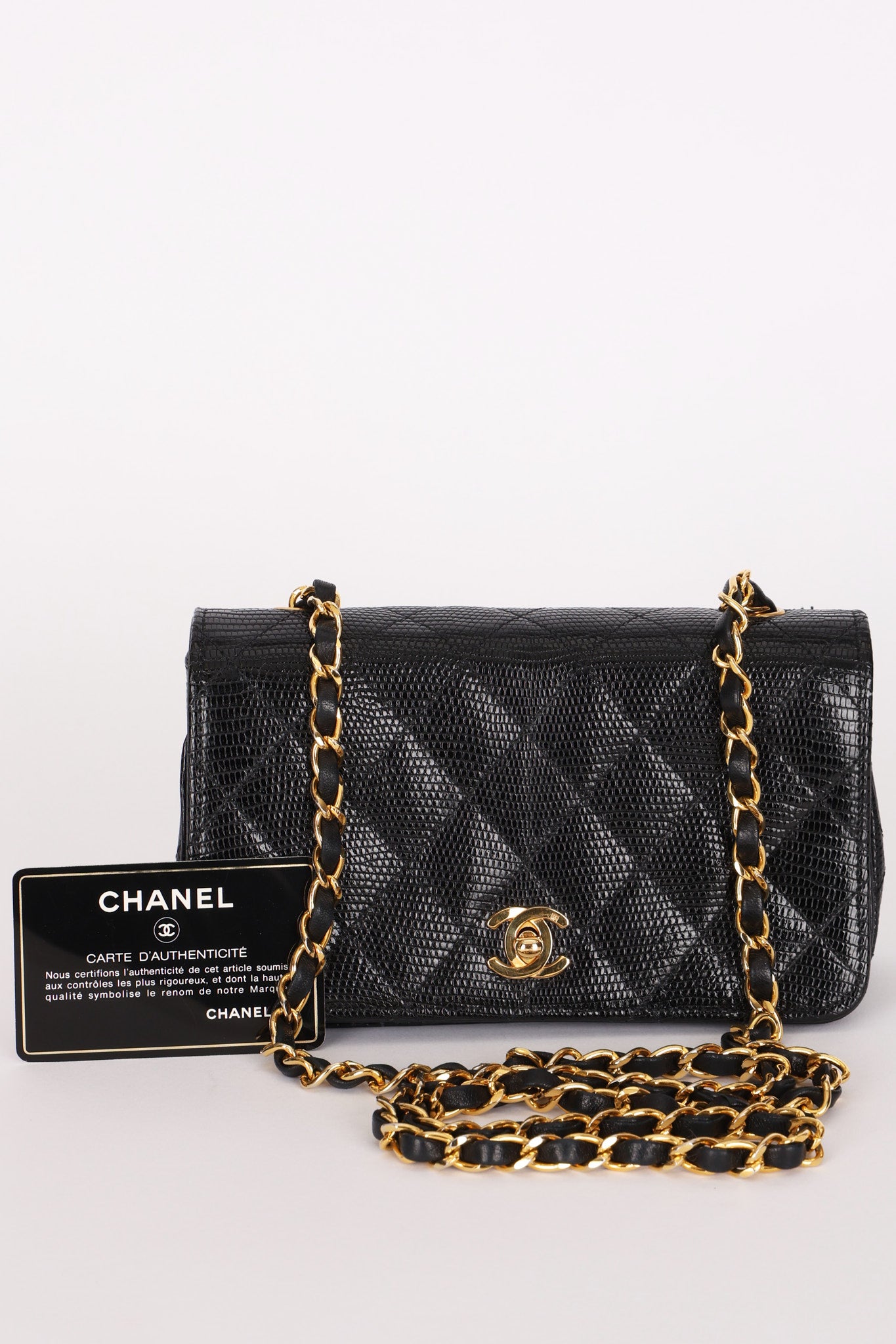 Chanel Mini Single Flap Black Lizard 24K GP