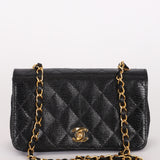 Chanel Mini Single Flap Black Lizard 24K GP