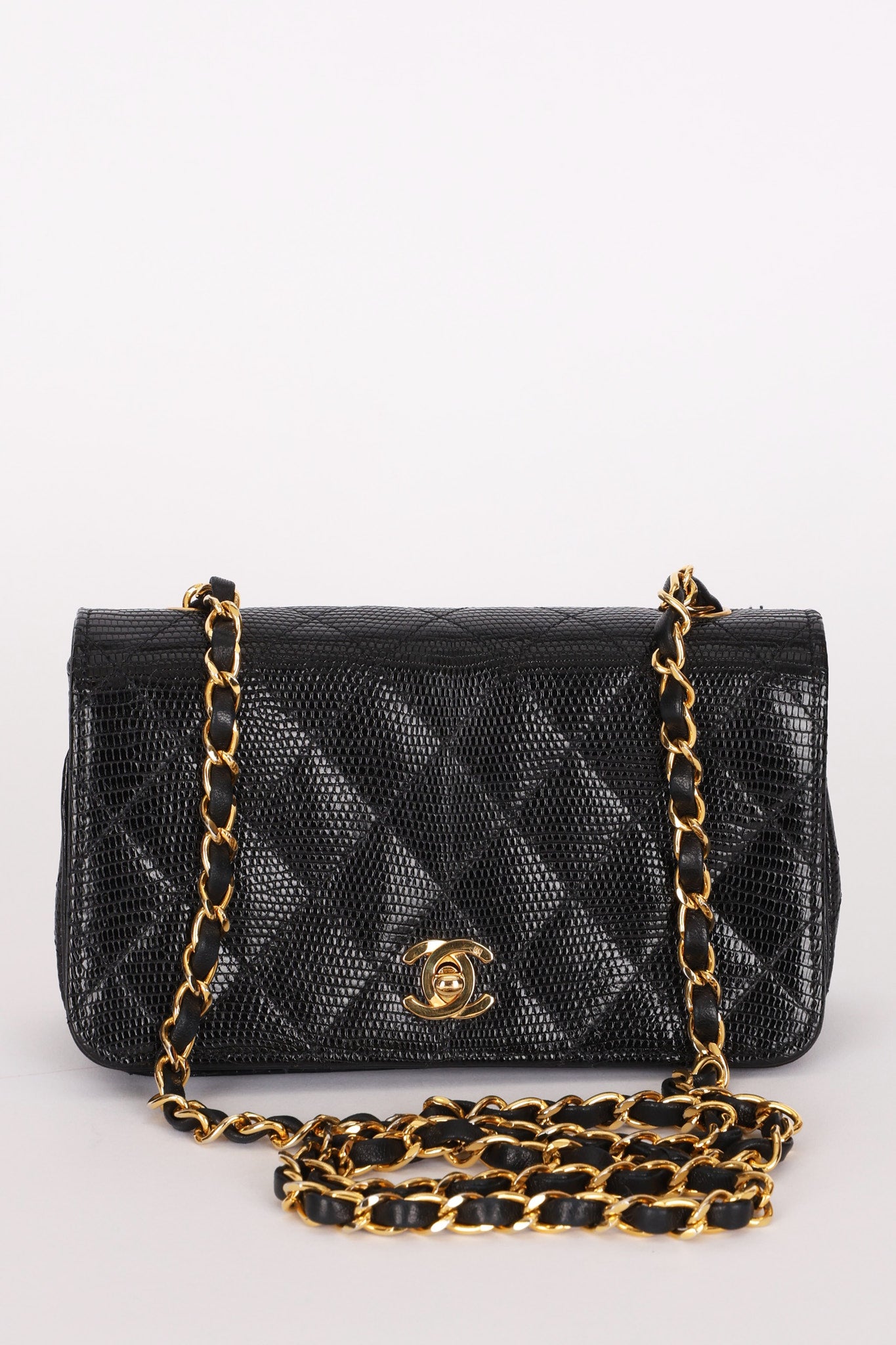Chanel Mini Single Flap Black Lizard 24K GP
