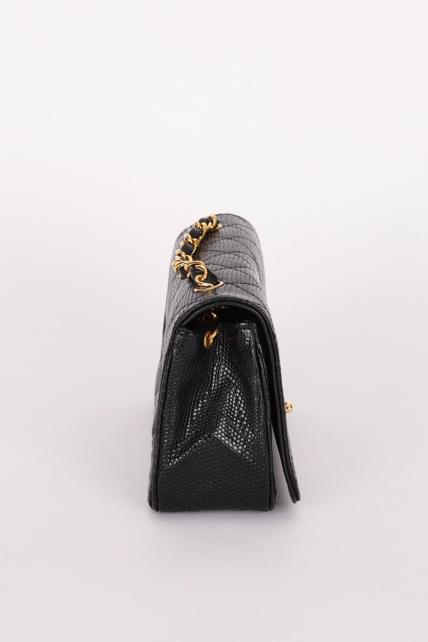 Chanel Mini Single Flap Black Lizard 24K GP