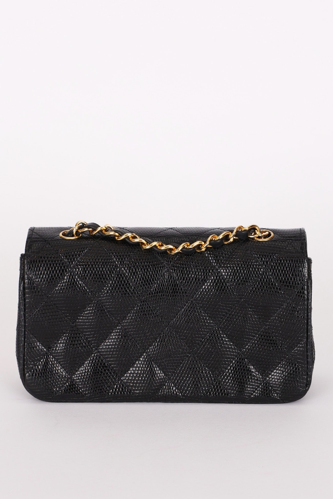 Chanel Mini Single Flap Black Lizard 24K GP