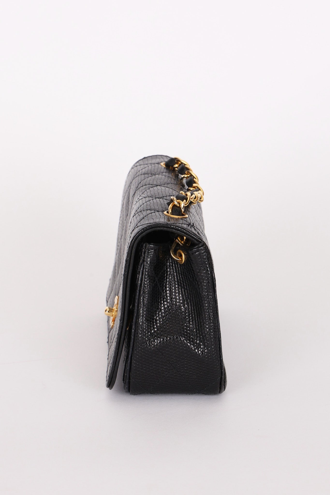 Chanel Mini Single Flap Black Lizard 24K GP
