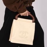 Chanel Wooden Top Handle Bag Ivory Calfskin 2004