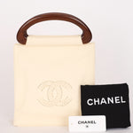 Chanel Wooden Top Handle Bag Ivory Calfskin