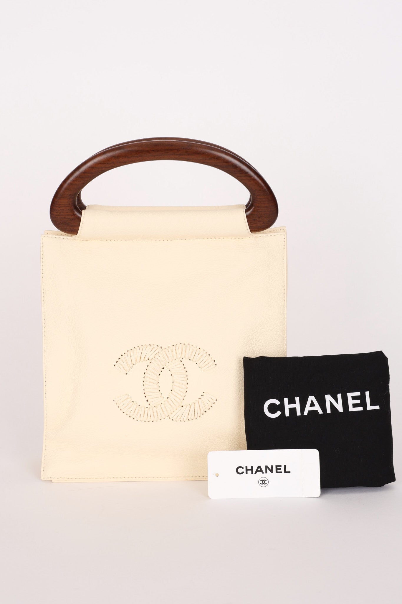Chanel Wooden Top Handle Bag Ivory Calfskin
