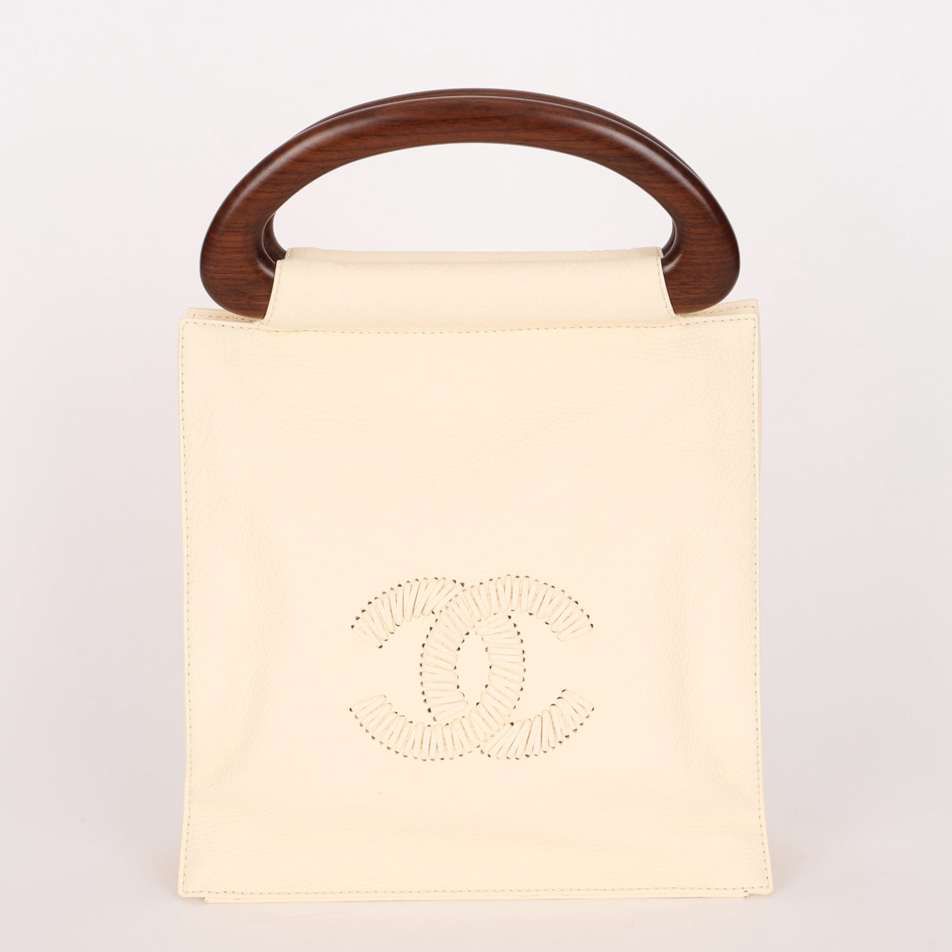Chanel Wooden Top Handle Bag Ivory Calfskin