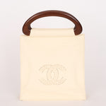 Chanel Wooden Top Handle Bag Ivory Calfskin