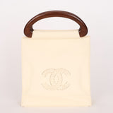 Chanel Wooden Top Handle Bag Ivory Calfskin