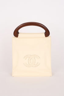 Chanel Wooden Top Handle Bag Ivory Calfskin