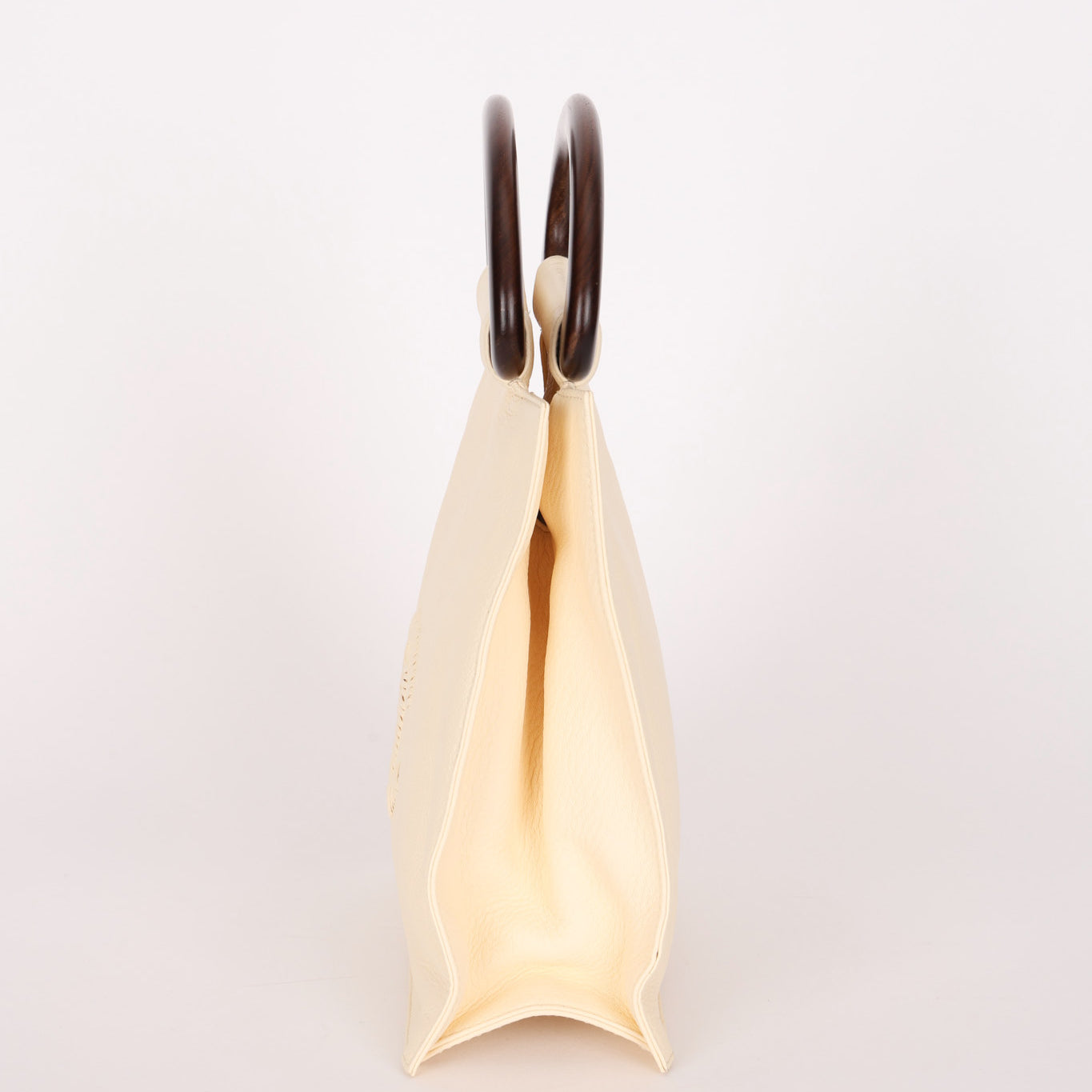 Chanel Wooden Top Handle Bag Ivory Calfskin