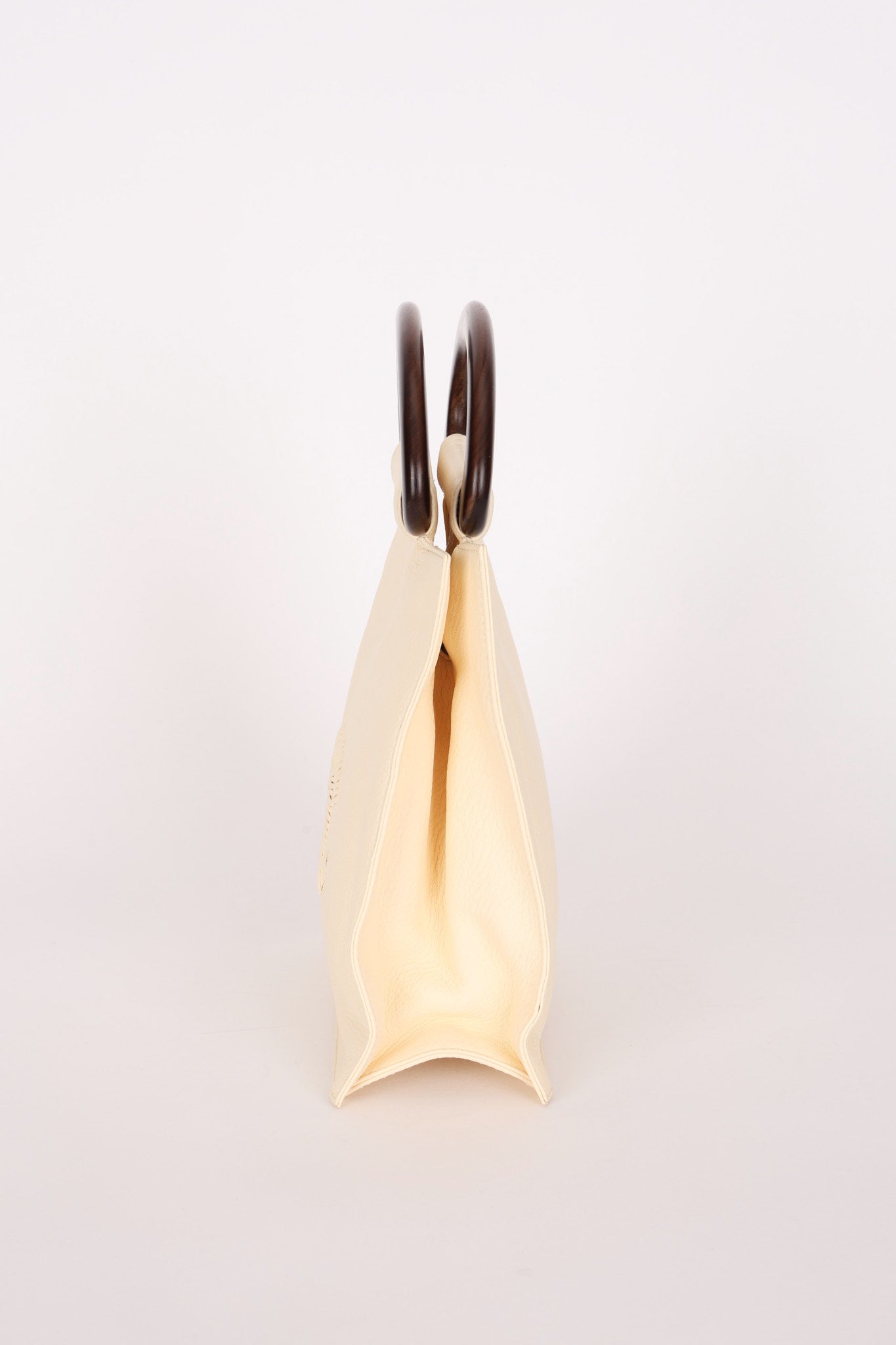 Chanel Wooden Top Handle Bag Ivory Calfskin