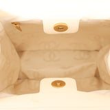 Chanel Wooden Top Handle Bag Ivory Calfskin
