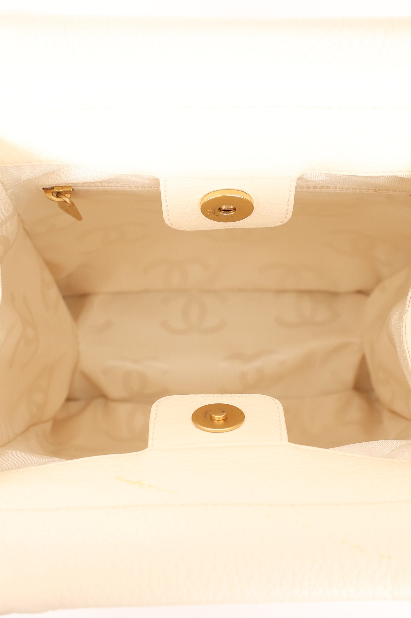 Chanel Wooden Top Handle Bag Ivory Calfskin