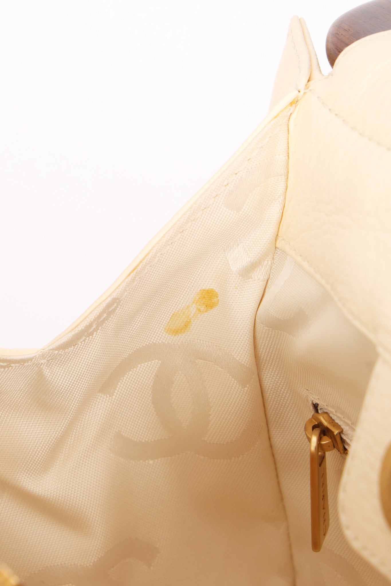Chanel Wooden Top Handle Bag Ivory Calfskin
