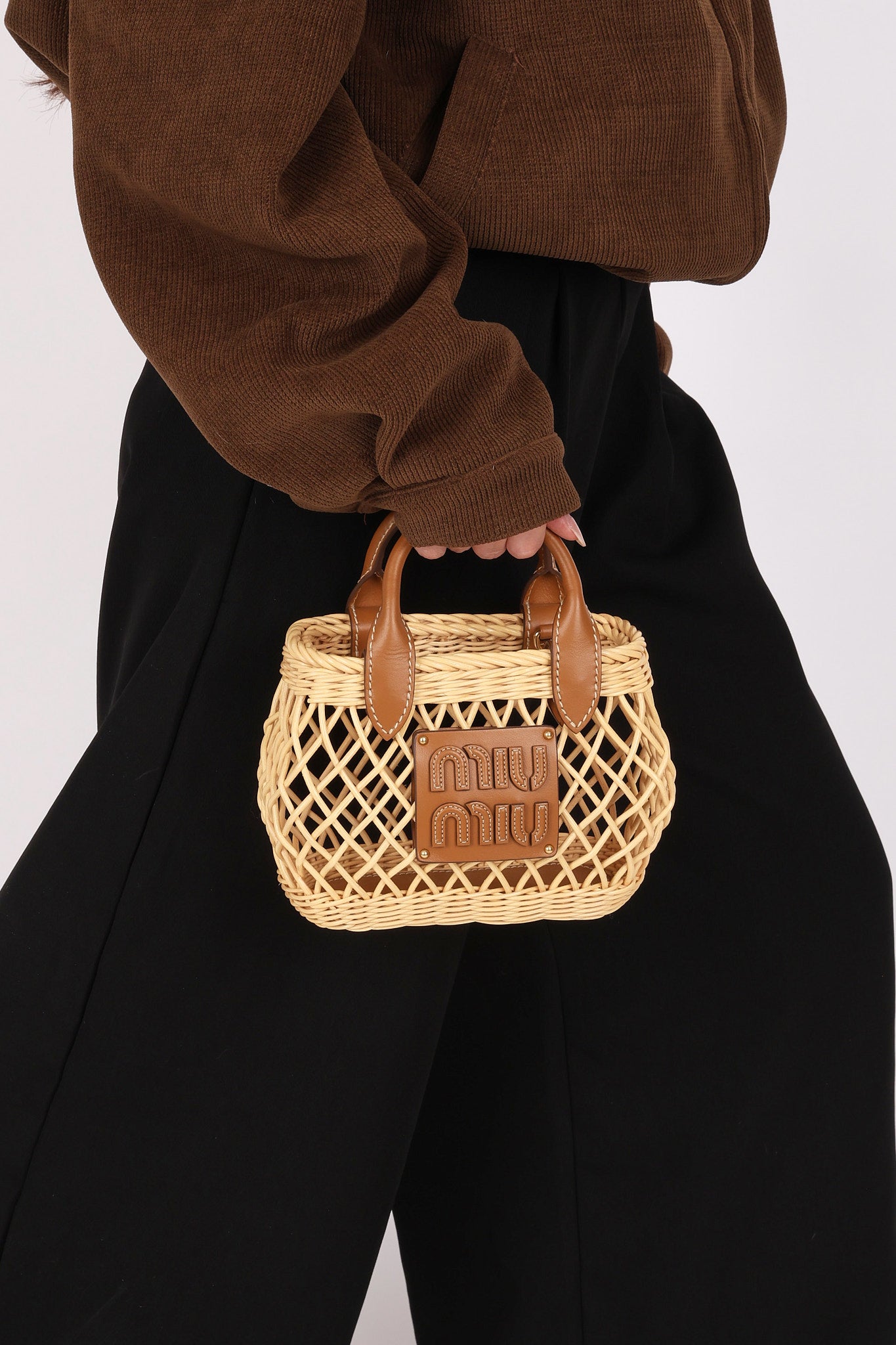 Miu Miu Rattan Basket Top Handle Shoulder Bag