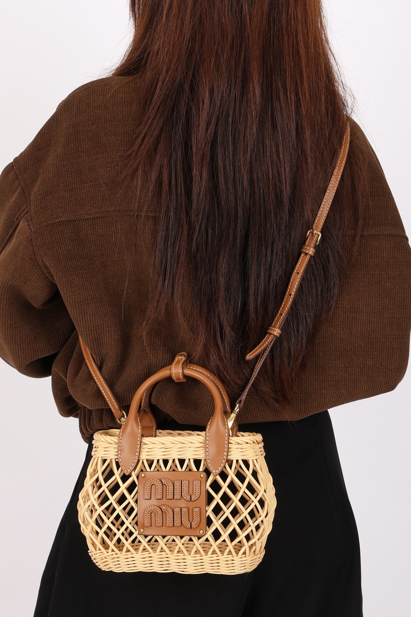 Miu Miu Rattan Basket Top Handle Shoulder Bag
