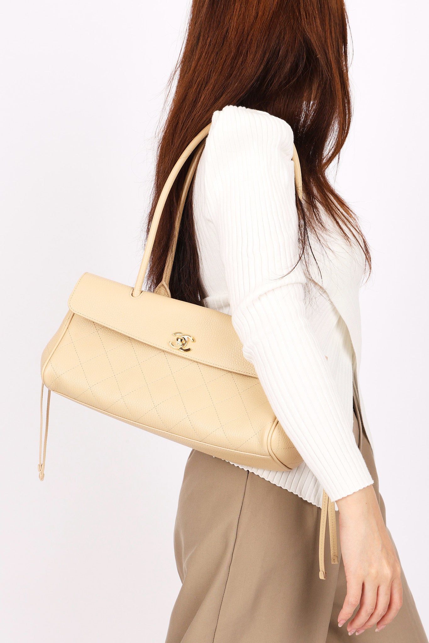 Chanel Small Urban Essential East West Shopping Tote Light Beige Caviar GHW