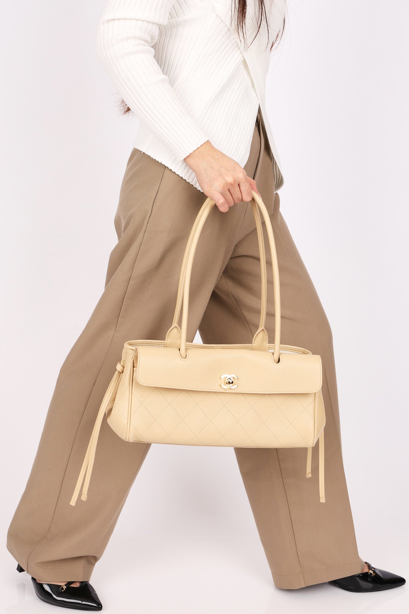 Chanel Small Urban Essential East West Shopping Tote Light Beige Caviar GHW