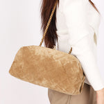 Chanel Large Quilted Clutch with Chain Taupe Suede GHW