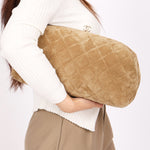 Chanel Large Quilted Clutch with Chain Taupe Suede GHW