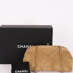 Chanel Large Quilted Clutch with Chain Taupe Suede GHW