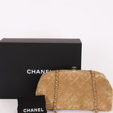 Chanel Large Quilted Clutch with Chain Taupe Suede GHW