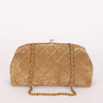 Chanel Large Quilted Clutch with Chain Taupe Suede GHW