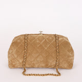 Chanel Large Quilted Clutch with Chain Taupe Suede GHW