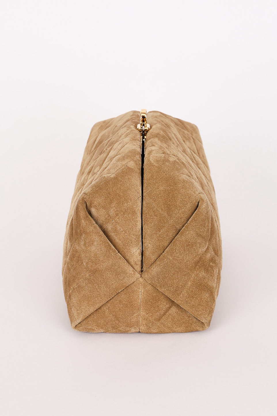 Chanel Large Quilted Clutch with Chain Taupe Suede GHW