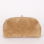 Chanel Large Quilted Clutch with Chain Taupe Suede GHW