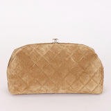 Chanel Large Quilted Clutch with Chain Taupe Suede GHW