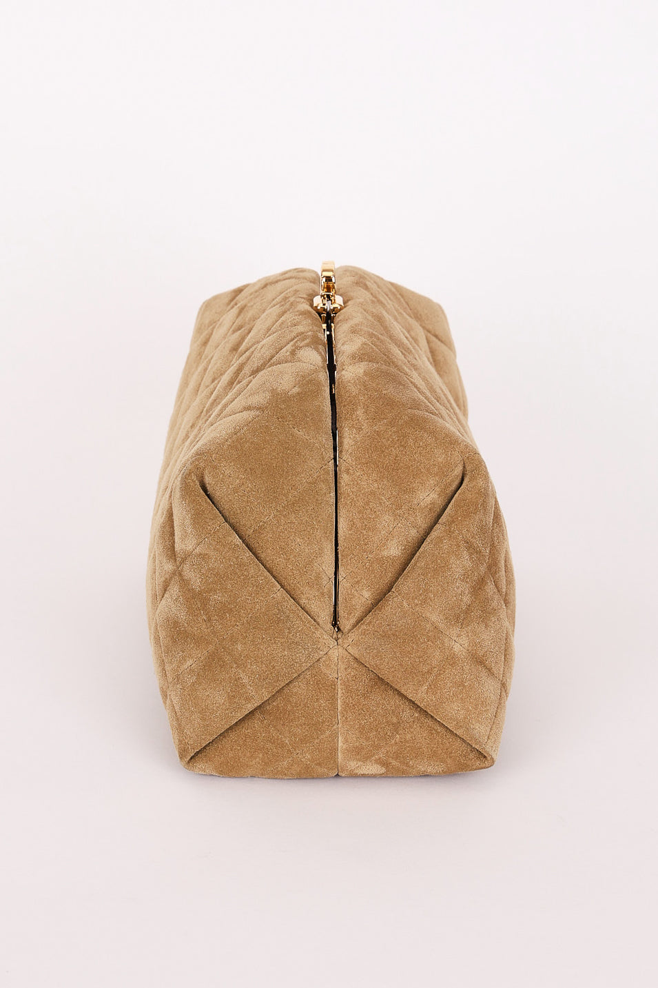 Chanel Large Quilted Clutch with Chain Taupe Suede GHW