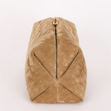 Chanel Large Quilted Clutch with Chain Taupe Suede GHW