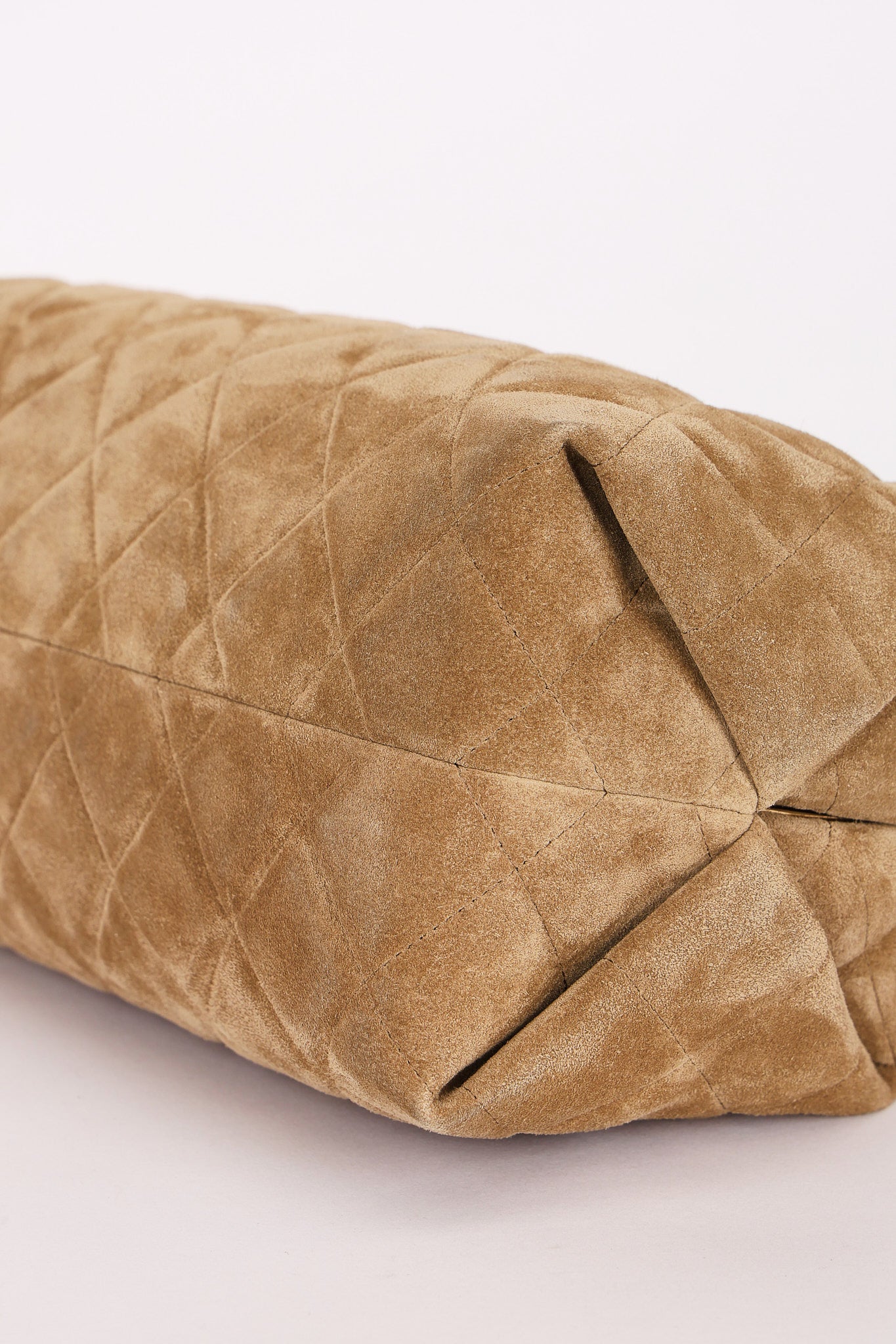 Chanel Large Quilted Clutch with Chain Taupe Suede GHW
