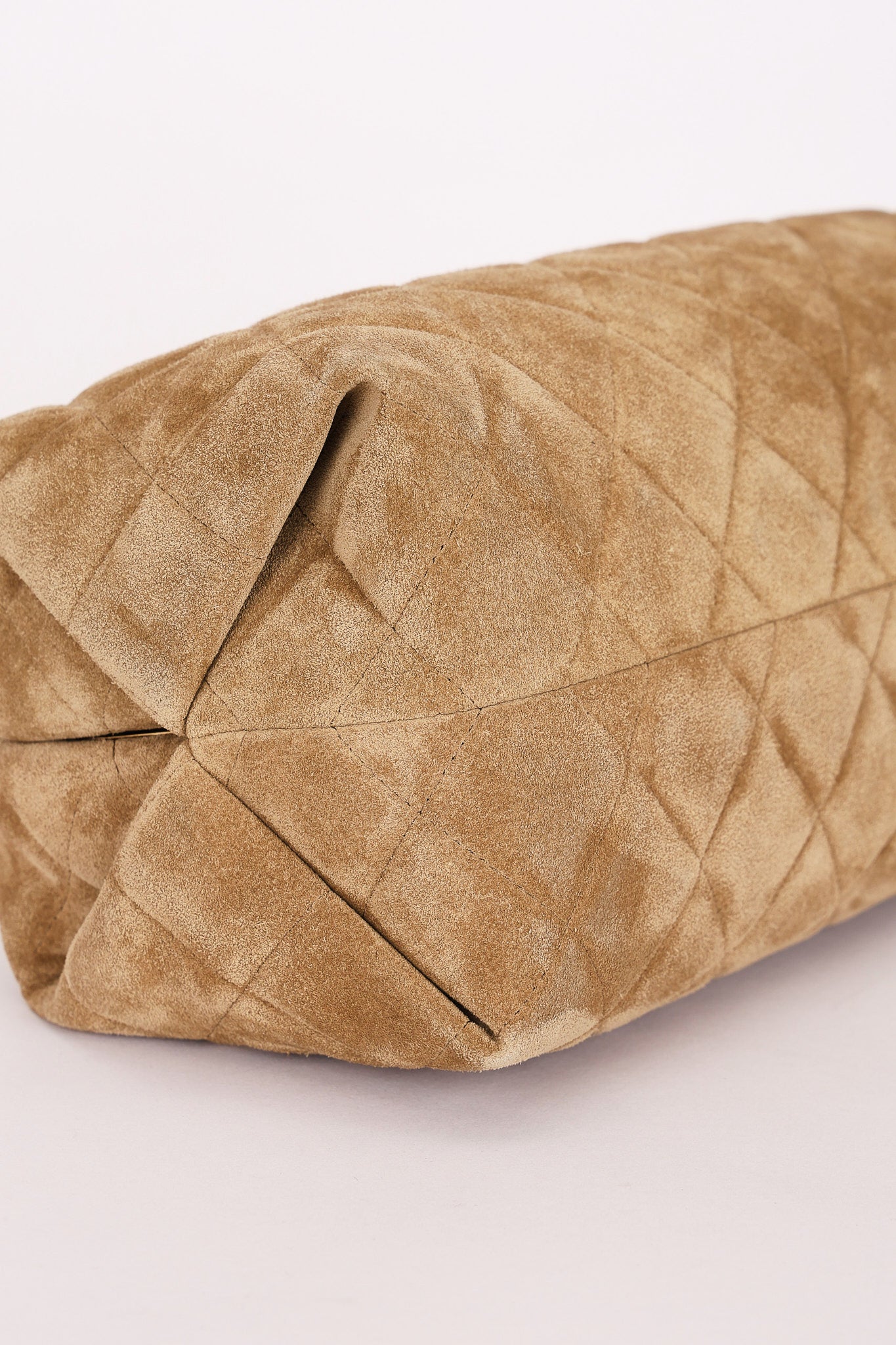 Chanel Large Quilted Clutch with Chain Taupe Suede GHW