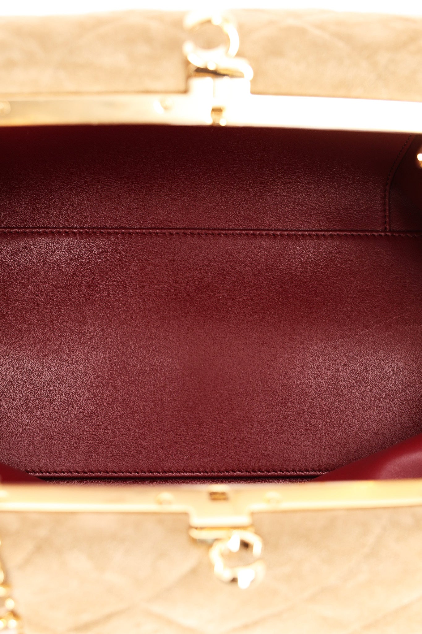Chanel Large Quilted Clutch with Chain Taupe Suede GHW
