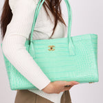 Chanel Large Shopping Tote Green Embossed Croc GHW