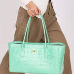 Chanel Large Shopping Tote Green Embossed Croc GHW