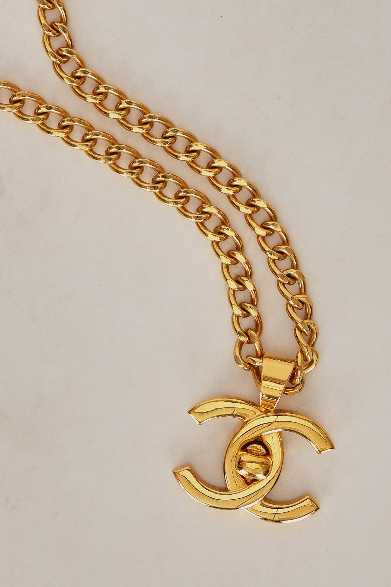 Chanel 1996 Double CC Turnlock Necklace 24K GP