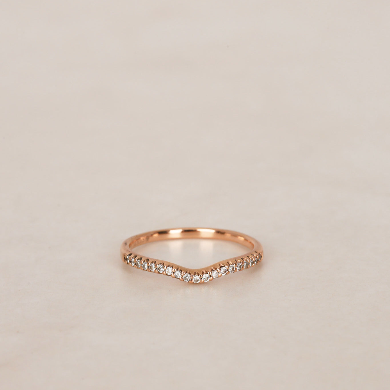 14K Rose Gold Diamond Ridged Channel Ring, Size US 7