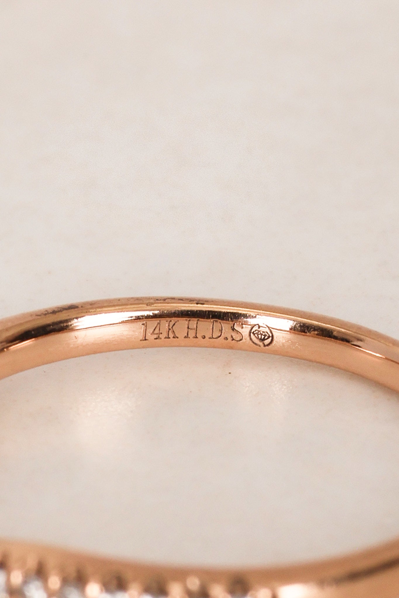 14K Rose Gold Diamond Ridged Channel Ring, Size US 7